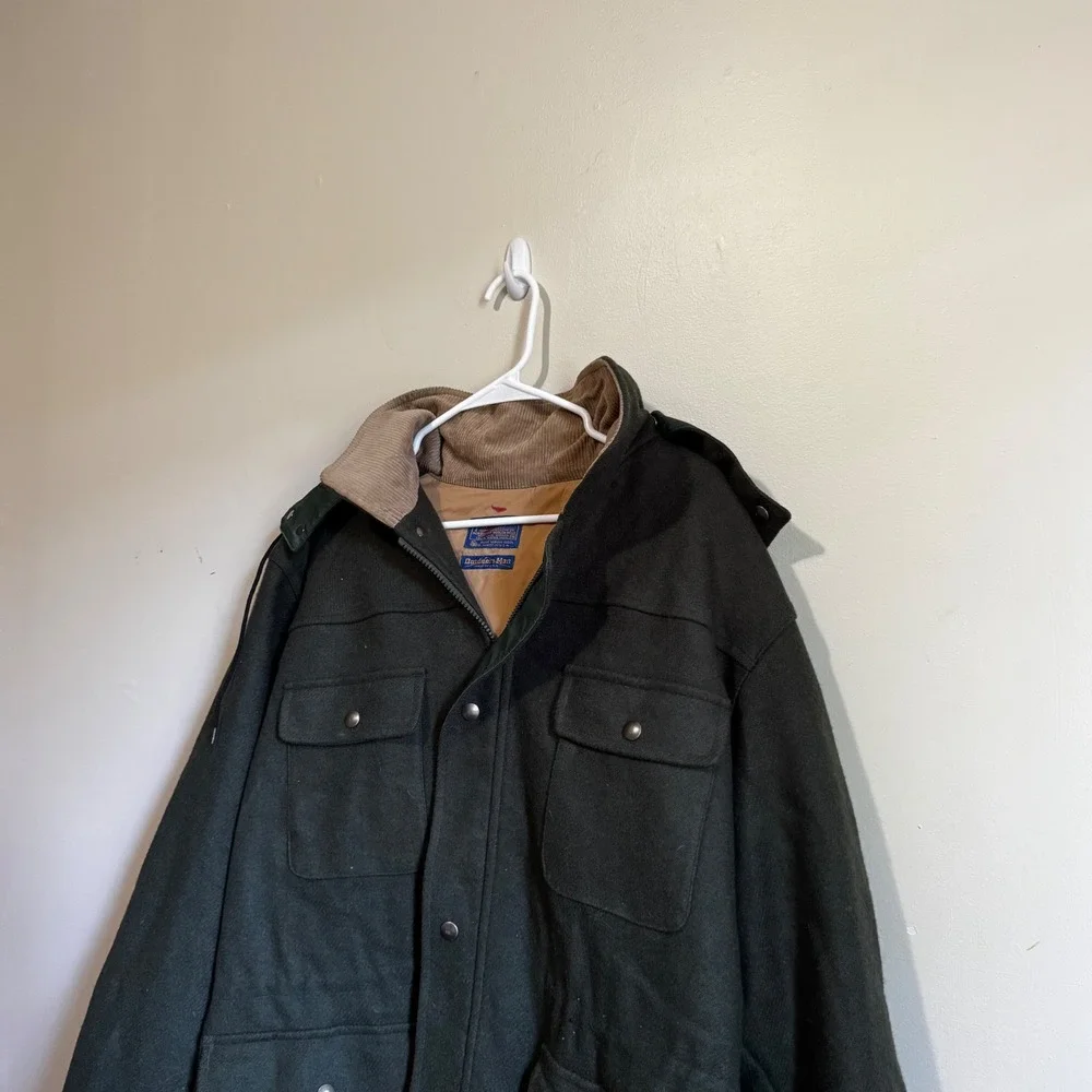 VTG Pendleton Outdoorsman Virgin Wool Mens M Thinsulate Green Field Coat Hooded